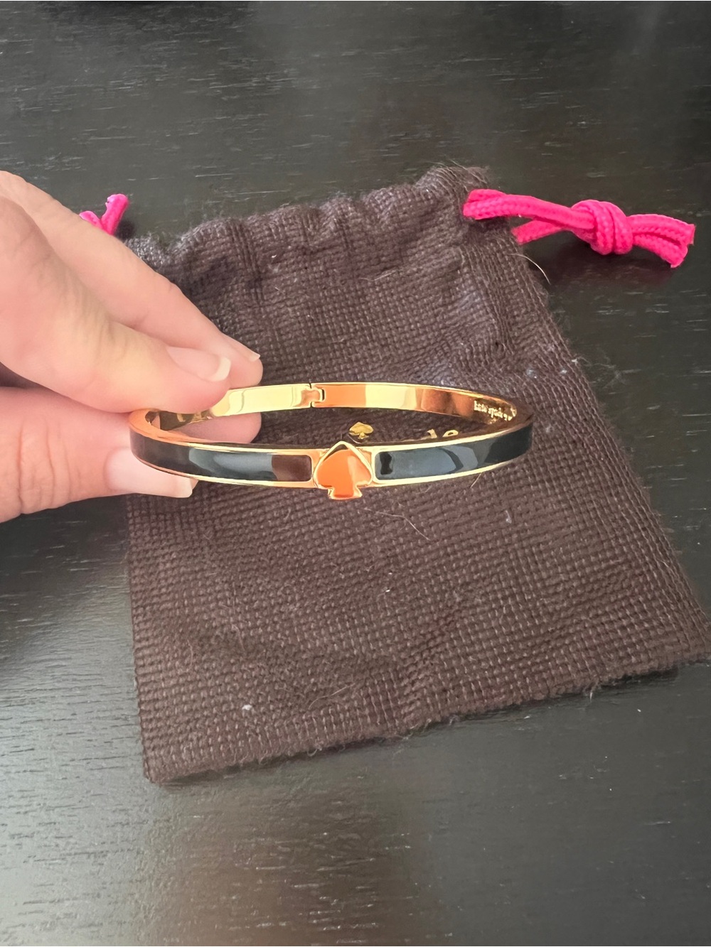 kate spade Gold and Black Spade Enamel Hinged Bangle Bracelet